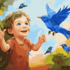 Blue Boy and Bird Kids Diamond Painting