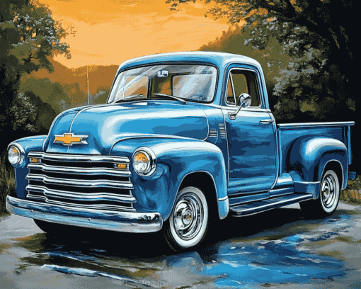 Blue Chevrolet Trucks Diamond Painting