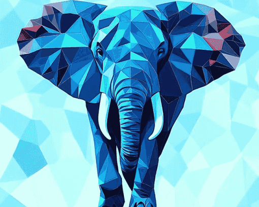 Blue Geometric Elephant Diamond Painting