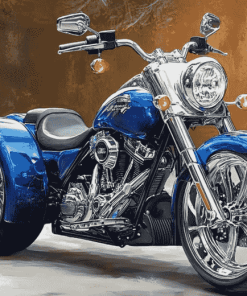 Blue Harley Davidson Three Wheeler Diamond Painting