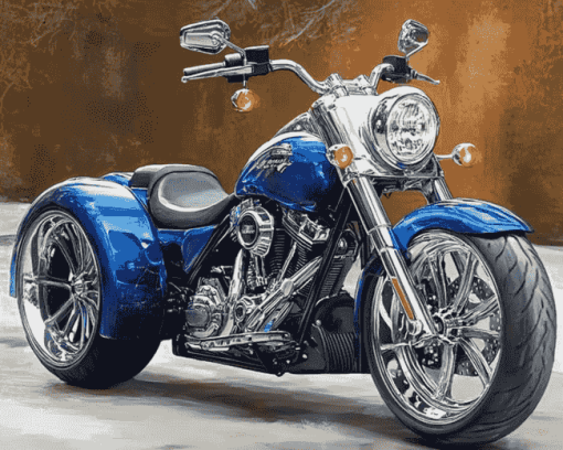 Blue Harley Davidson Three Wheeler Diamond Painting