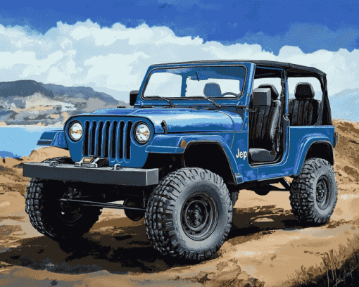 Blue Jeep Adventure Diamond Painting