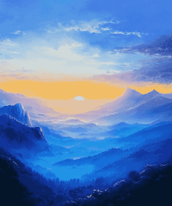 Blue Mountain Sunset Diamond Painting