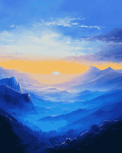 Blue Mountain Sunset Diamond Painting