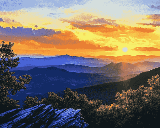 Blue Ridge Mountains Sunset Diamond Painting