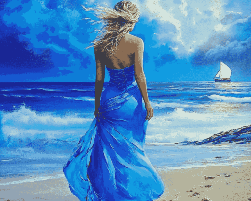 Blue Seaside Woman Diamond Painting