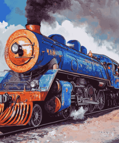 Blue Steam Train Diamond Painting