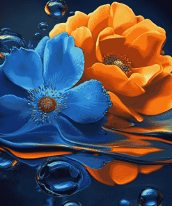 Blue and Orange Floral Diamond Painting