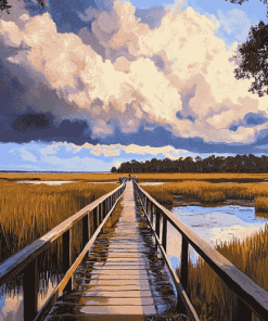 Boardwalk Through Scenic Marshlands Diamond Painting