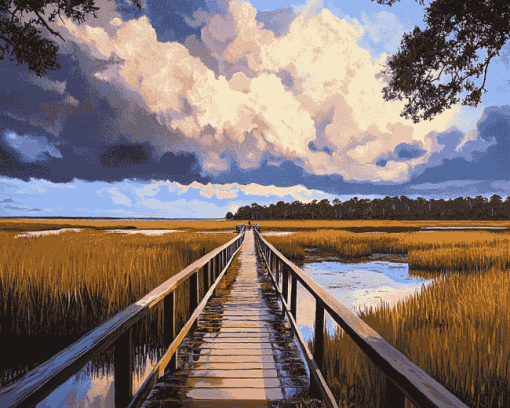 Boardwalk Through Scenic Marshlands Diamond Painting