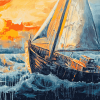 Boat in a Storm Diamond Painting