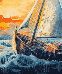 Boat in a Storm Diamond Painting