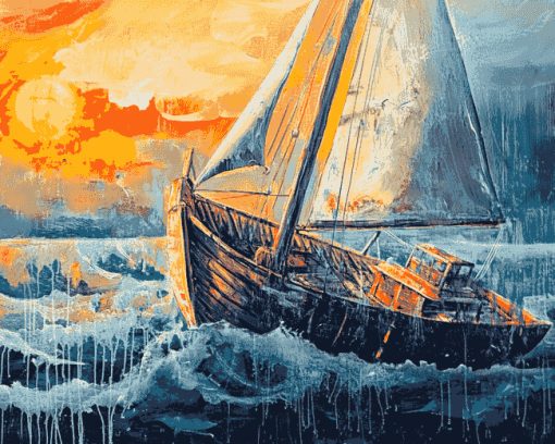 Boat in a Storm Diamond Painting