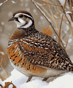 Bobwhite Quail in Snowy Landscape Diamond Painting