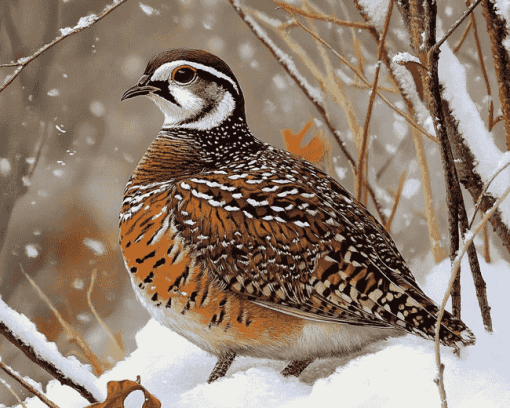 Bobwhite Quail in Snowy Landscape Diamond Painting