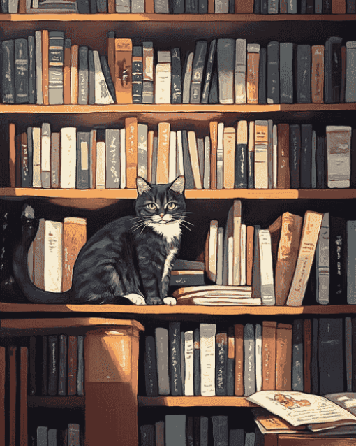 Bookshelf Cat Diamond Painting