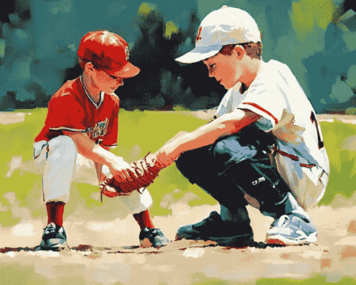 Boys Playing Baseball Diamond Painting