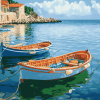 Bright Mediterranean Seascape Boats Diamond Painting