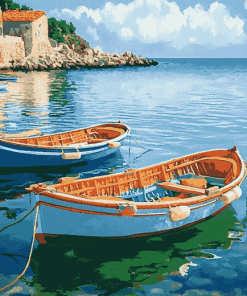 Bright Mediterranean Seascape Boats Diamond Painting