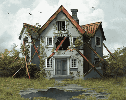 Broken Houses Cartoon Diamond Painting