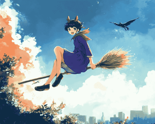 Broom Flying Anime Fantasy Diamond Painting