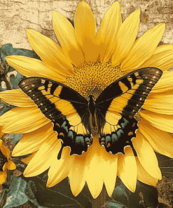 Butterfly Sunflower Blossoms Diamond Painting