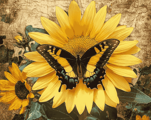 Butterfly Sunflower Blossoms Diamond Painting