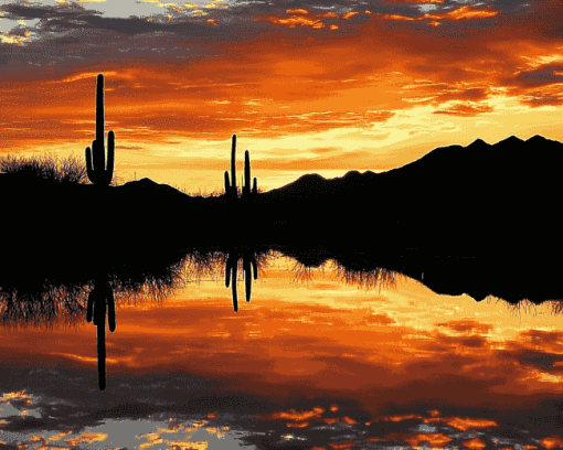 Cactus Silhouette at Sunset Diamond Painting