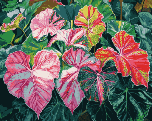 Caladium Vibrant Leaves Diamond Painting