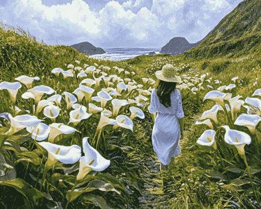 Calla Lily Woman Landscape Diamond Painting