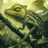 Cameleon on Green Branch Diamond Painting