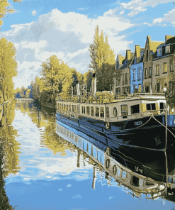 Canal Barge Scenic Diamond Painting