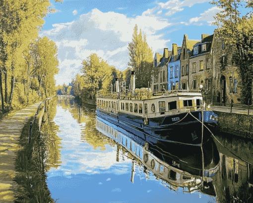 Canal Barge Scenic Diamond Painting