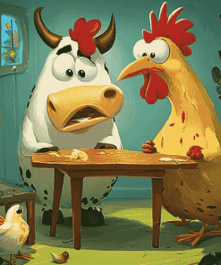 Cartoon Adventure Cow And Chicken Diamond Painting