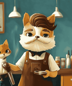 Cartoon Barber Puppies Diamond Painting