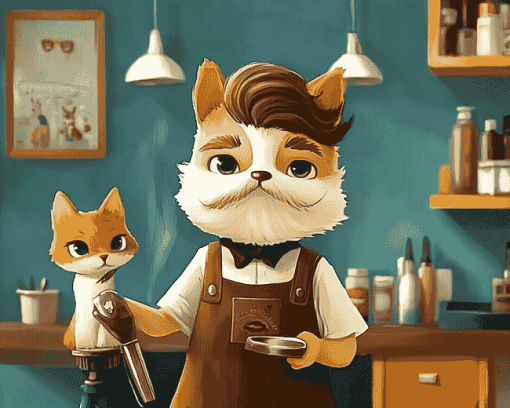 Cartoon Barber Puppies Diamond Painting