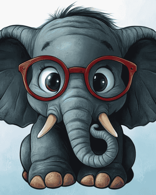 Cartoon Elephant Glasses Diamond Painting