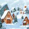 Cartoon Houses in Winter Diamond Painting