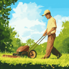 Cartoon Mowing Scene Diamond Painting