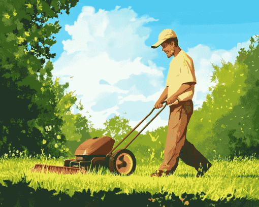 Cartoon Mowing Scene Diamond Painting