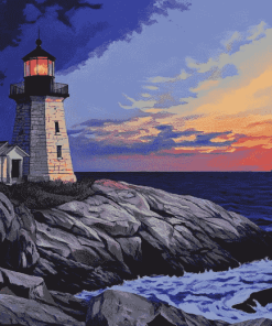 Castle Hill Lighthouse Seaside Scene Diamond Painting