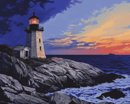 Castle Hill Lighthouse Seaside Scene Diamond Painting