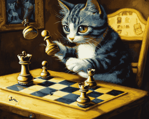 Cat Chess Masterpiece Diamond Painting