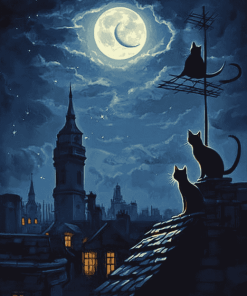 Cat Nights on Roofs Diamond Painting