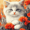 Cat and Poppies Diamond Painting