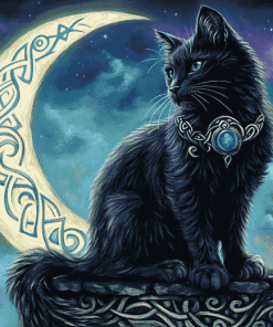 Celtic Black Cat Moon Diamond Painting