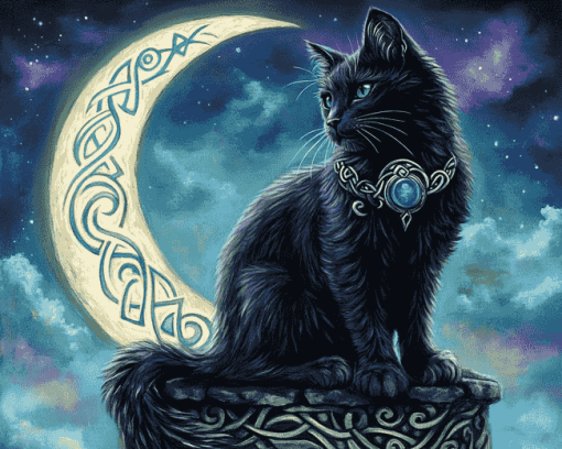 Celtic Black Cat Moon Diamond Painting