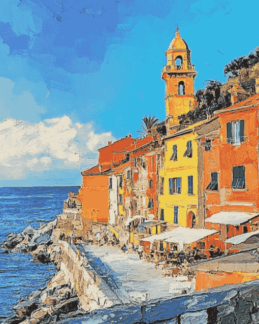 Cervo Liguria Coastline Diamond Painting