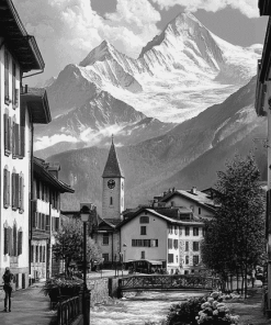 Chamonix Monochrome Towns Diamond Painting