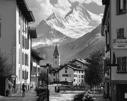 Chamonix Monochrome Towns Diamond Painting